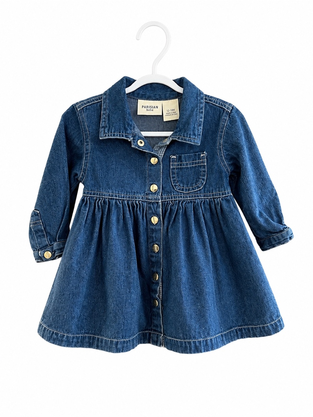 Parisian Bébé Denim Shirt Dress 12M Button Front Long Sleeve EUC